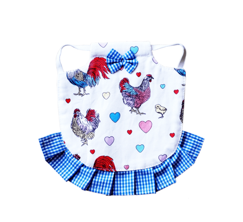 Hen Couture Hen Saddle Apron Chicken Protection Outfit, Blue Chickens Hearts
